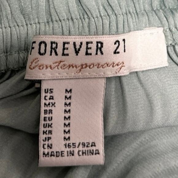 Forever 21 Green Off Shoulder Ruffle Tie Long Sleeve Elastic Waist Mini Dress M - Picture 8 of 9